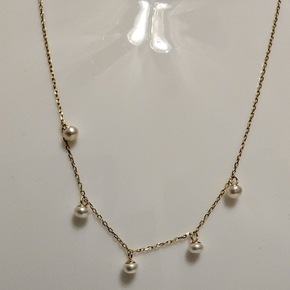 14k Gold Over Sterling Silver Genuine Cultured Pearl Necklace In Gift Box